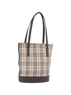 BURBERRY Nova Check Tote Bag Canvas Beige Silver